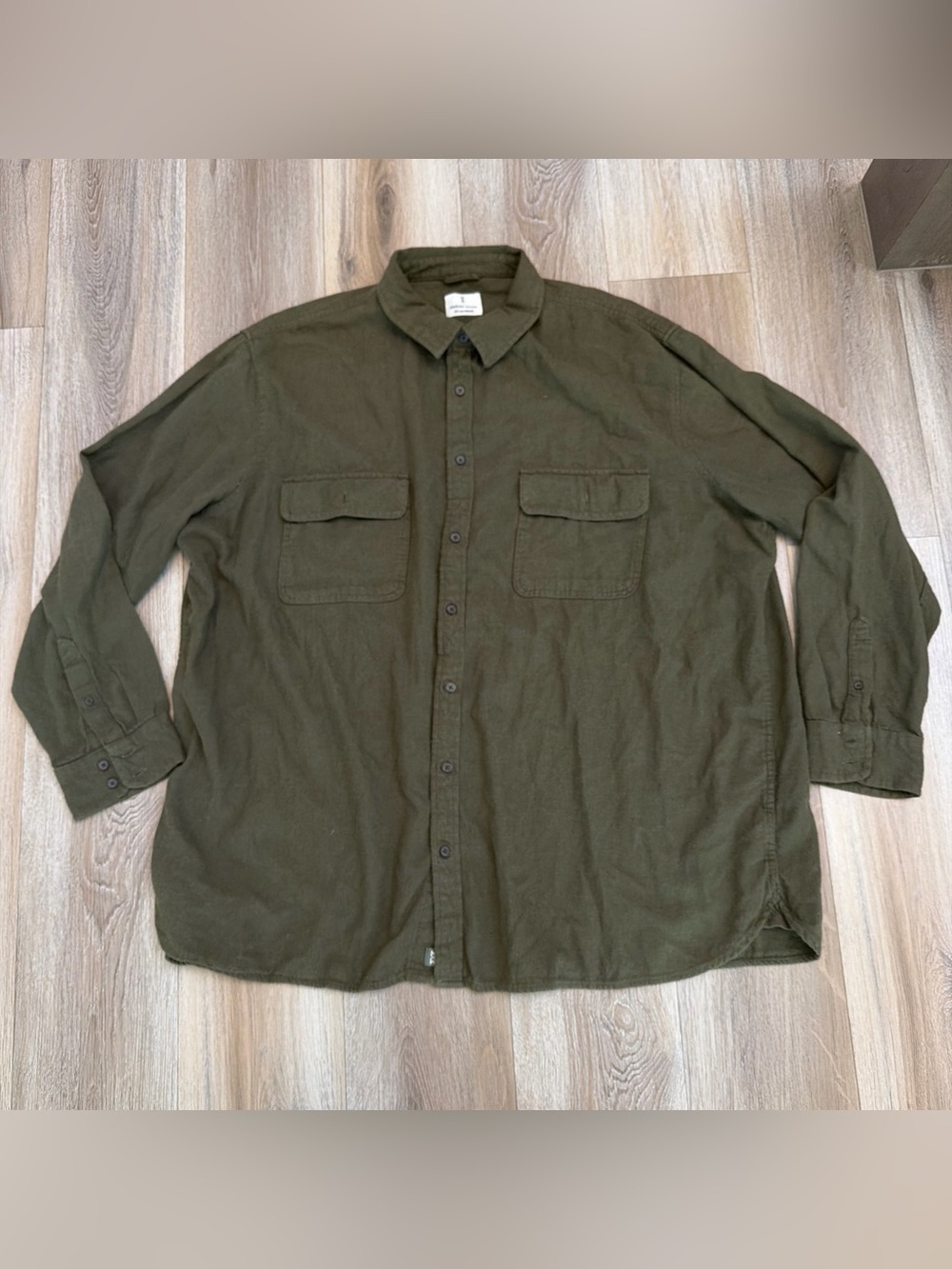 Mutual Weave Button Down Shirt Collared Long Sleeve Green Men’s 3XLT